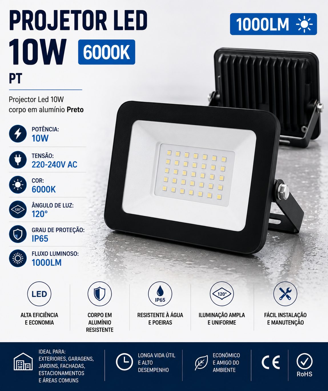 Projetor Led 10W 6000k PT