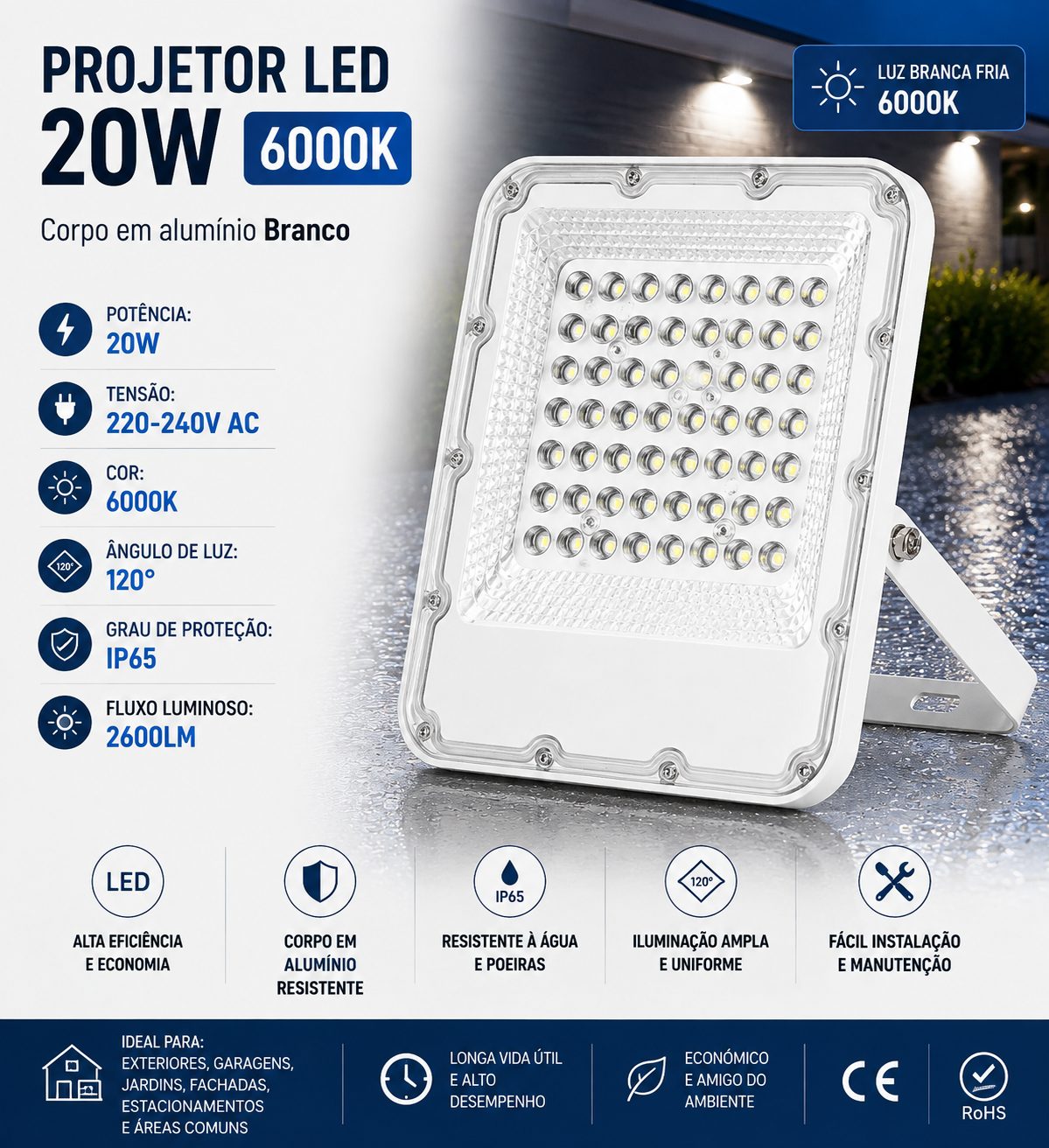 Projetor Led 20W 6000k
