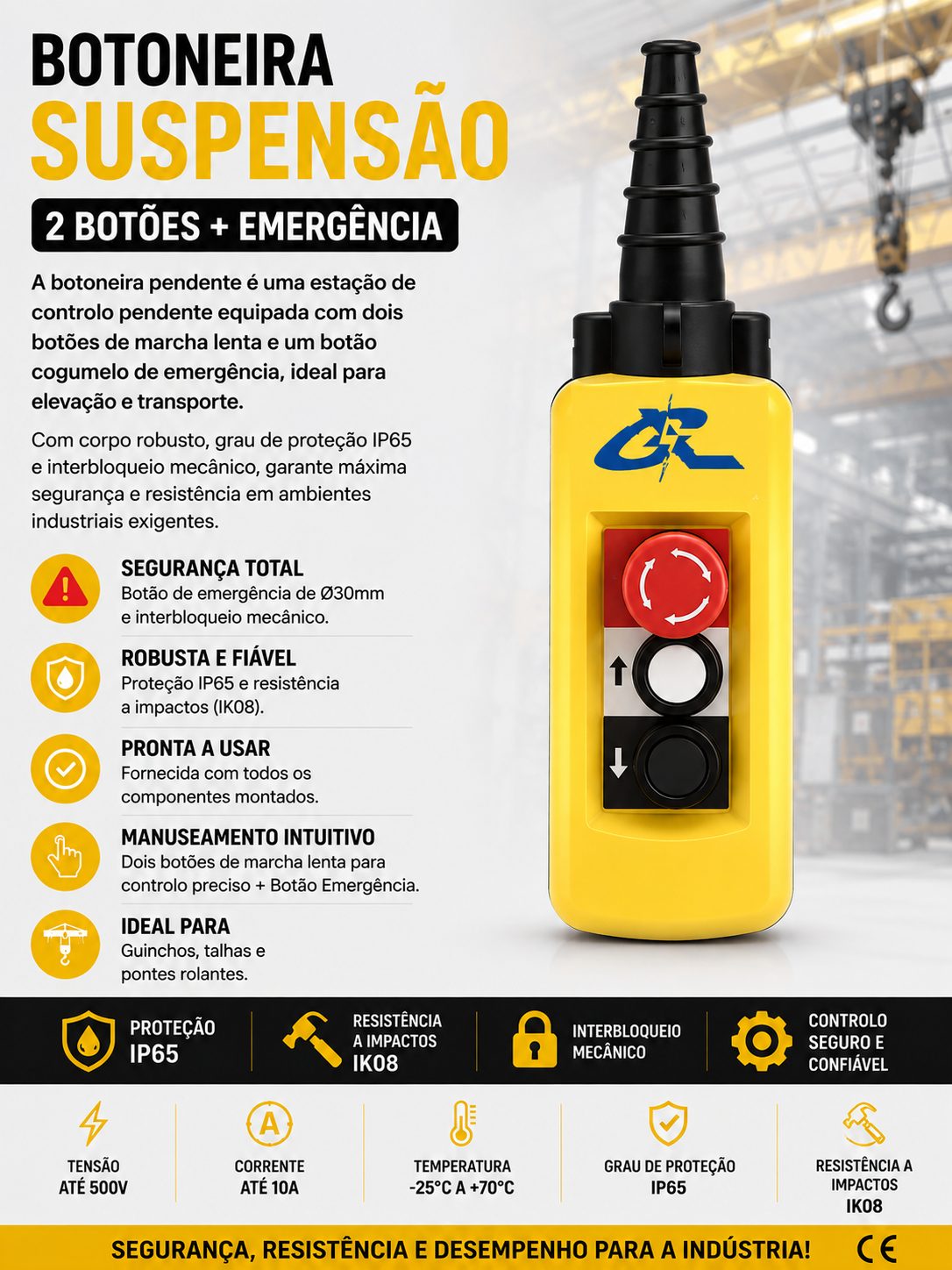 Botoneira Suspensão 2 Botões + Botão Emergência