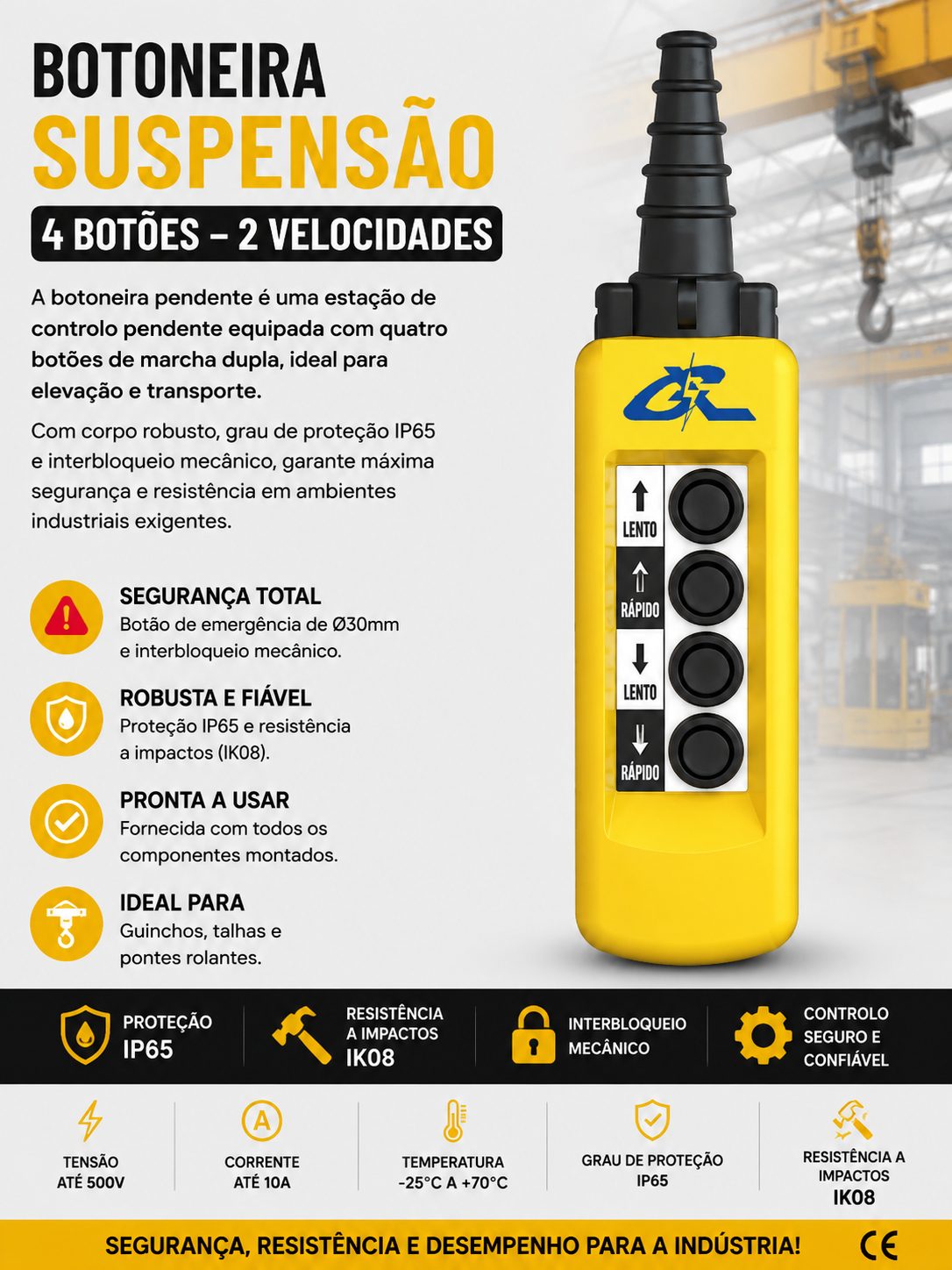 Botoneira Suspensão 4 Botões - 2 Velocidades