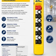 Botoneira Suspensão 8 Botões + Botão Cogumelo - 2 Velocidades