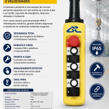 Botoneira Suspensão 6 Botões + Botão Emergência - 2 Velocidades