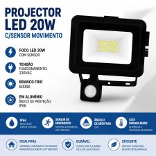 Porjector Led 20W C/Sensor Movimento