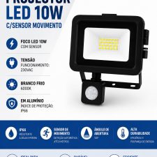 Porjector Led 10W C/Sensor Movimento