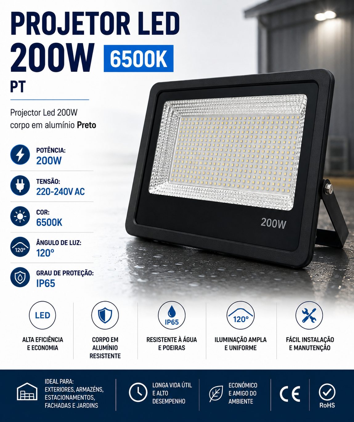 Projetor Led 200W 6500k PT