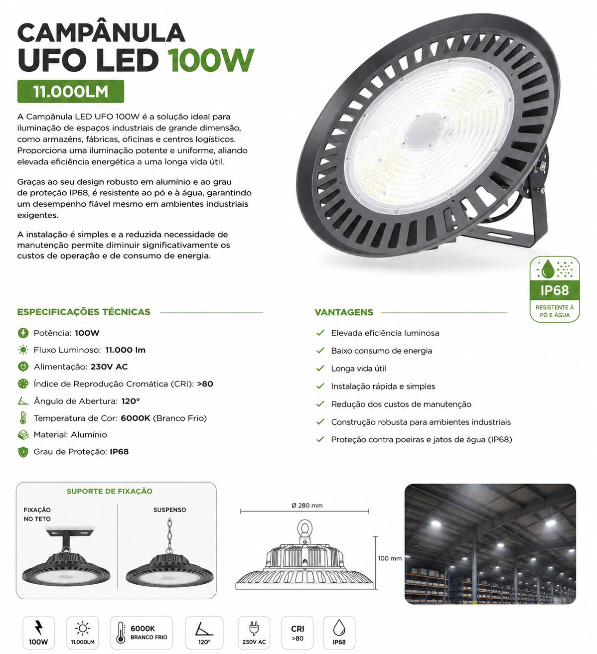 Campânula UFO Led 100W - 11.000LM