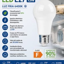 Lâmpada Led 15W E27 6400k