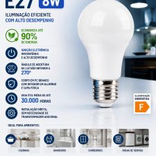 Lâmpada Led 8W E27 6400k