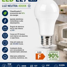 Lâmpada Led 15W E27 4000k