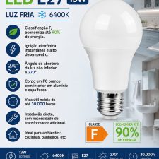 Lâmpada Led 13W E27 6400k