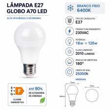 Lâmpada Led 16W E27 6400k