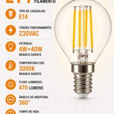 Lâmpada Led 4.5W E14 Gota 3000K