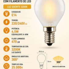 Lâmpada Led 4.5W E14 Gota 3200K