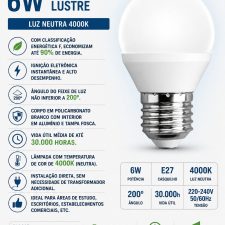 Lâmpada Led 6W E27 Lustre 4000K