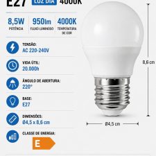 Lâmpada Led 8.5W E27 Lustre 4000K