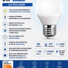 Lâmpada Led 8W E27 Lustre 6000K