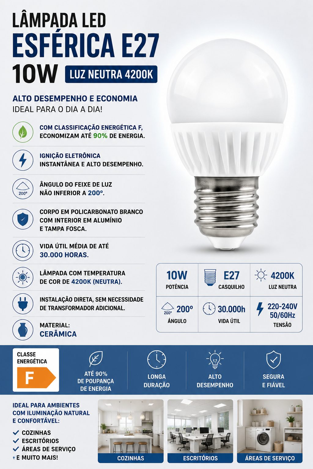 Lâmpada Led 10W E27 Lustre 4200K
