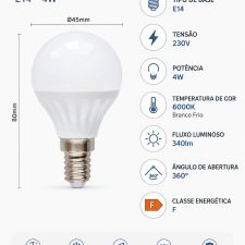 Lâmpada Led 4W E14 Gota 6400K