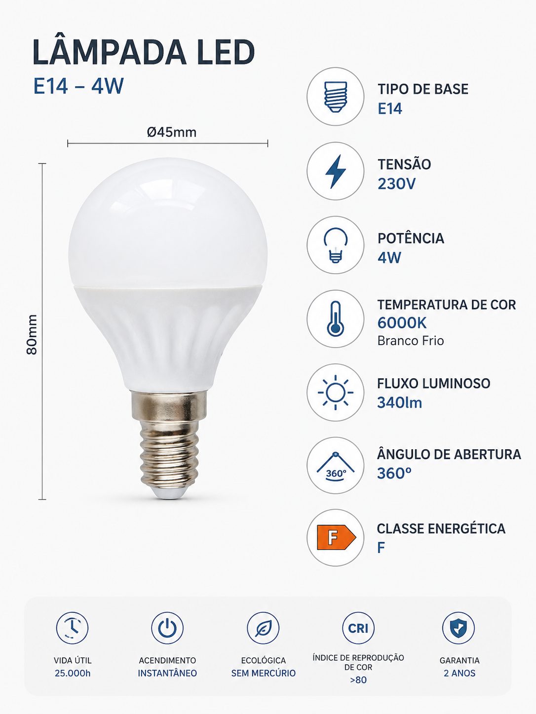 Lâmpada Led 4W E14 Gota 6400K