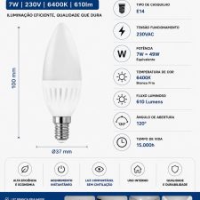 Lâmpada Led 7W E14 Chama 6400K