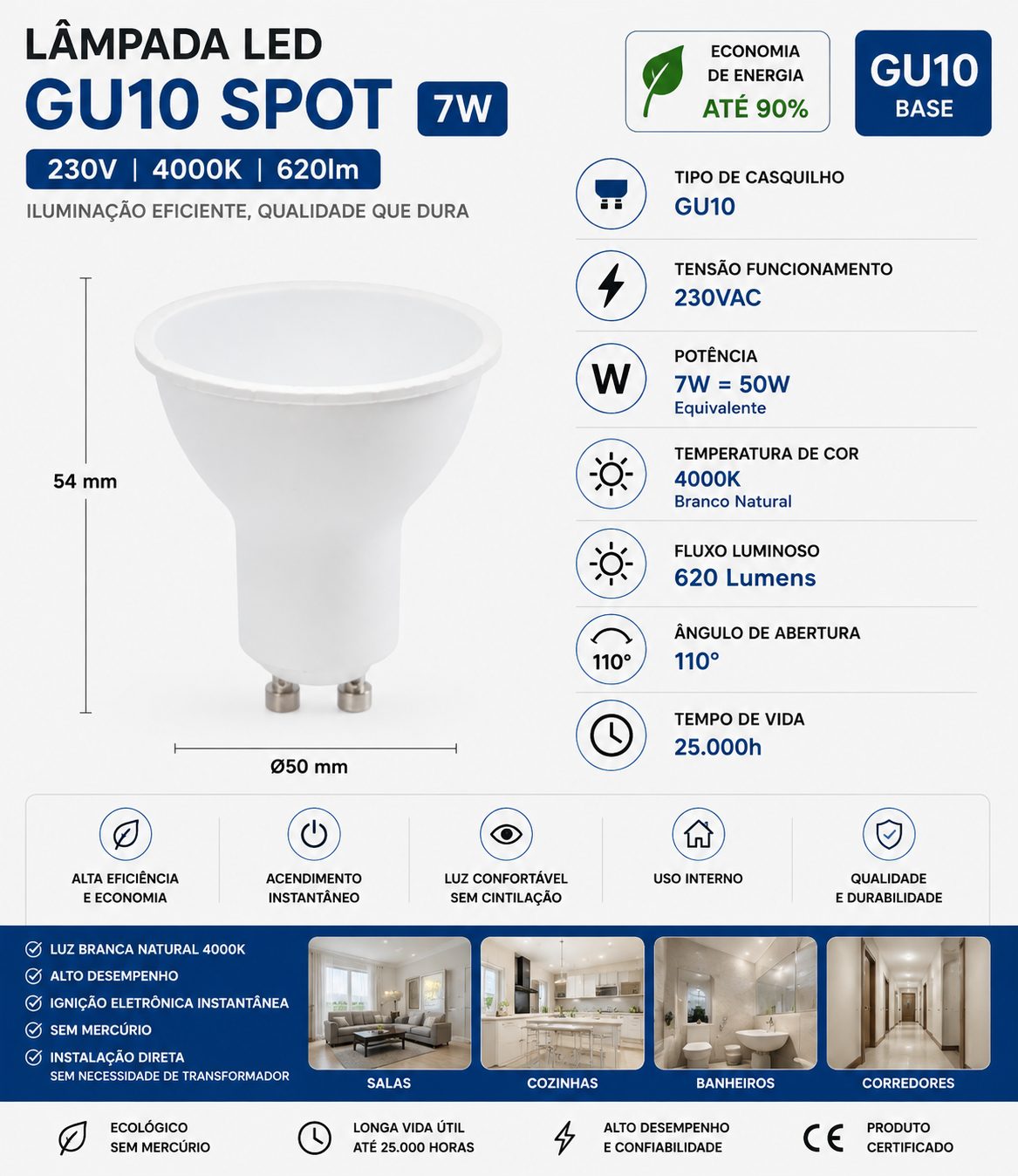 Lâmpada Led 7W GU10 4000K