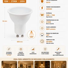 Lâmpada Led 10W GU10 2700K