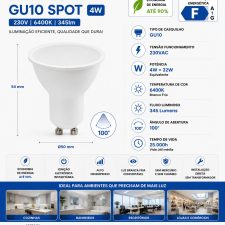 Lâmpada Led 4W GU10 6000K