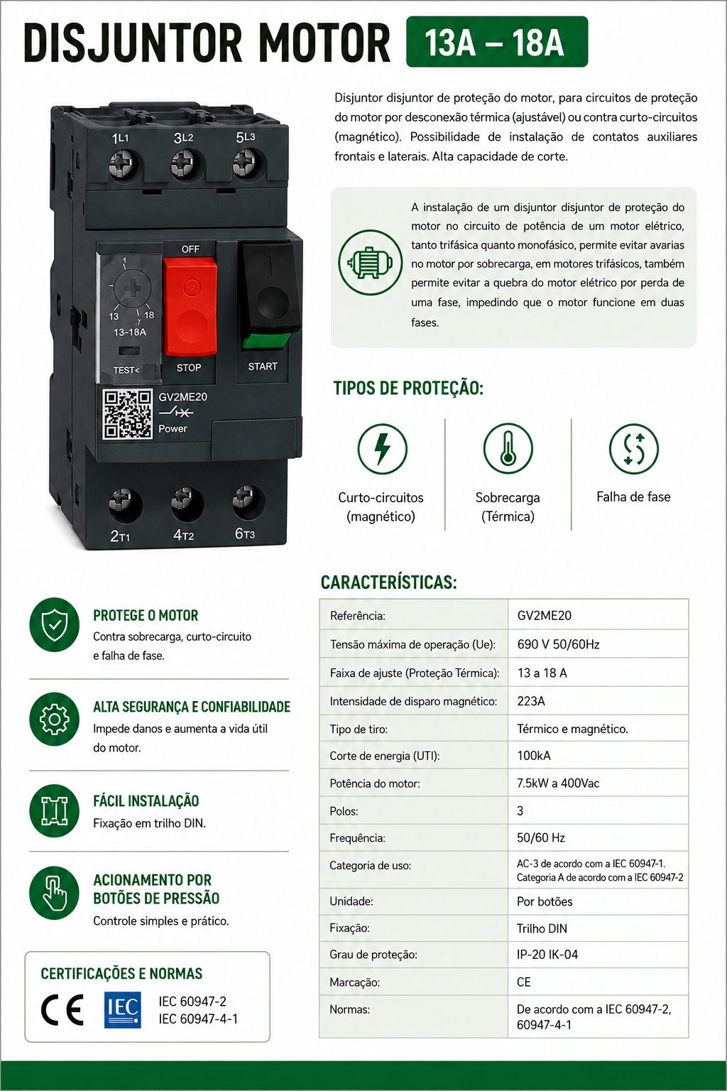 Disjuntor Motor 13A - 18A