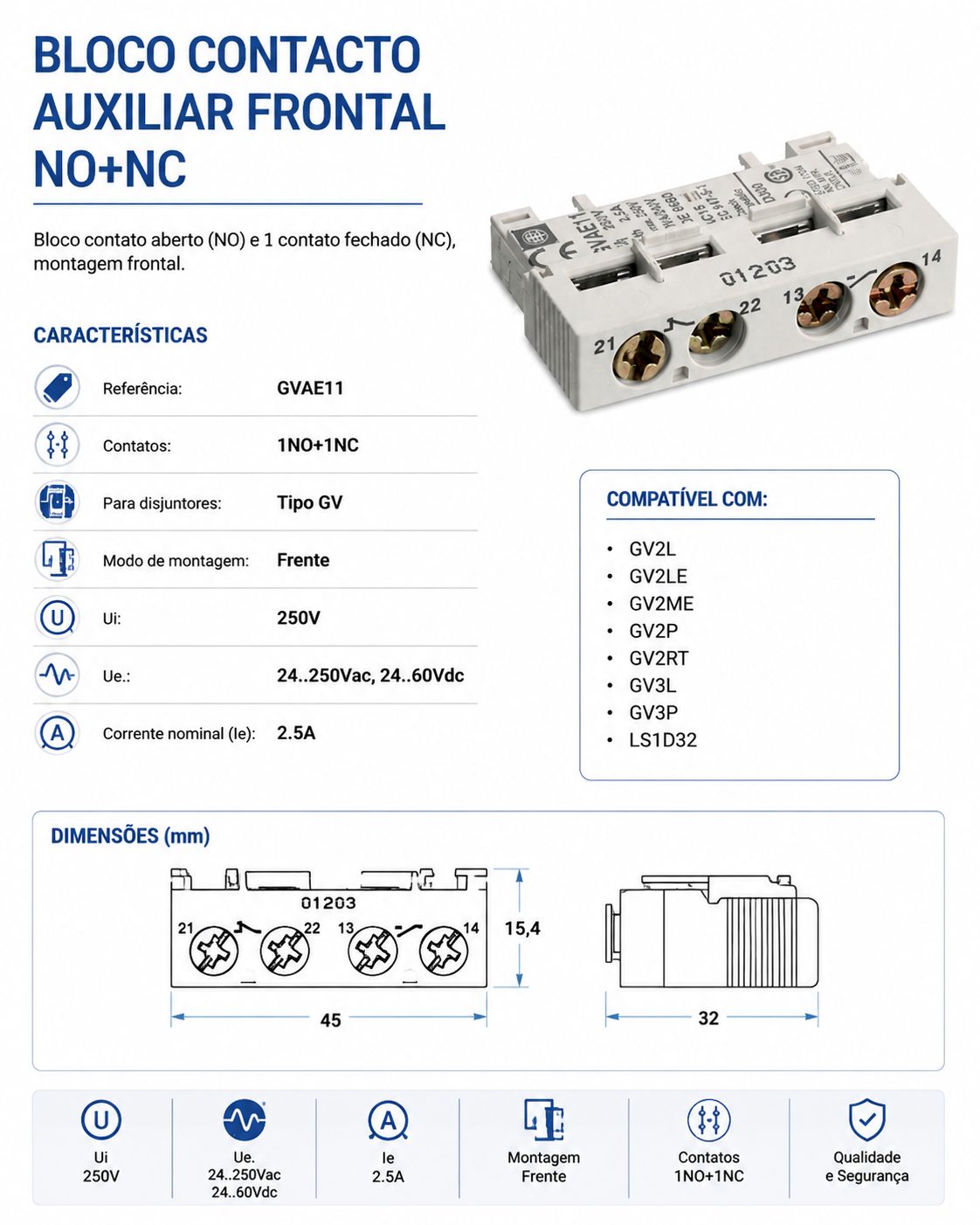 Bloco Contacto Auxiliar Frontal NO+NC