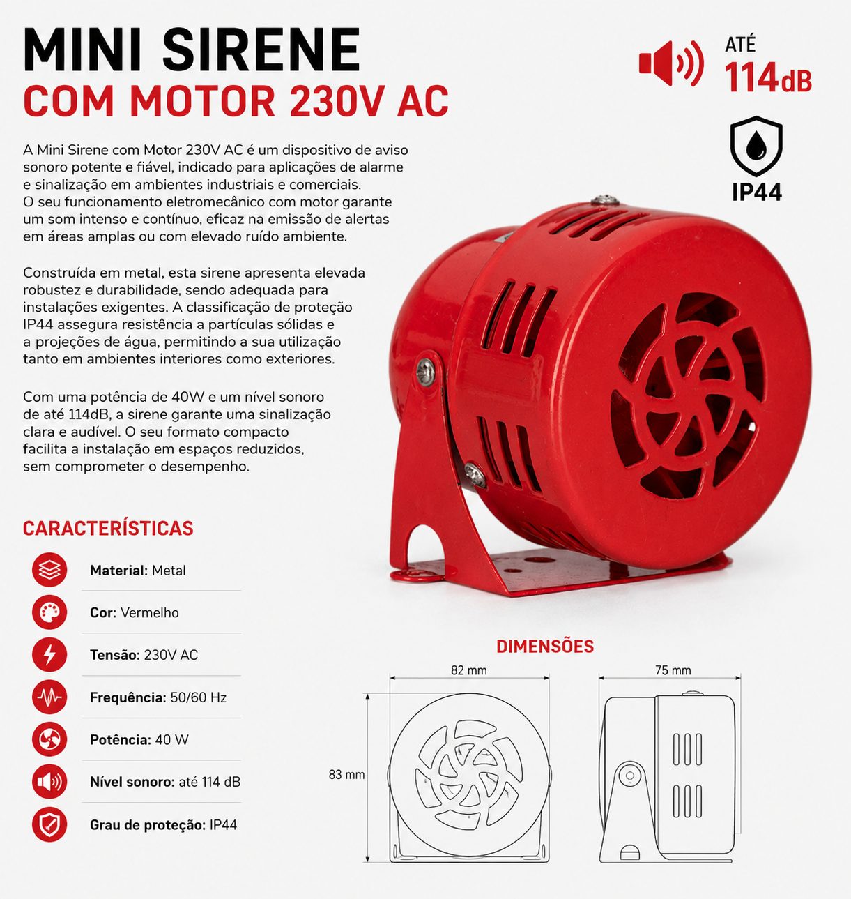 Sirene Mini 230V Vermelha